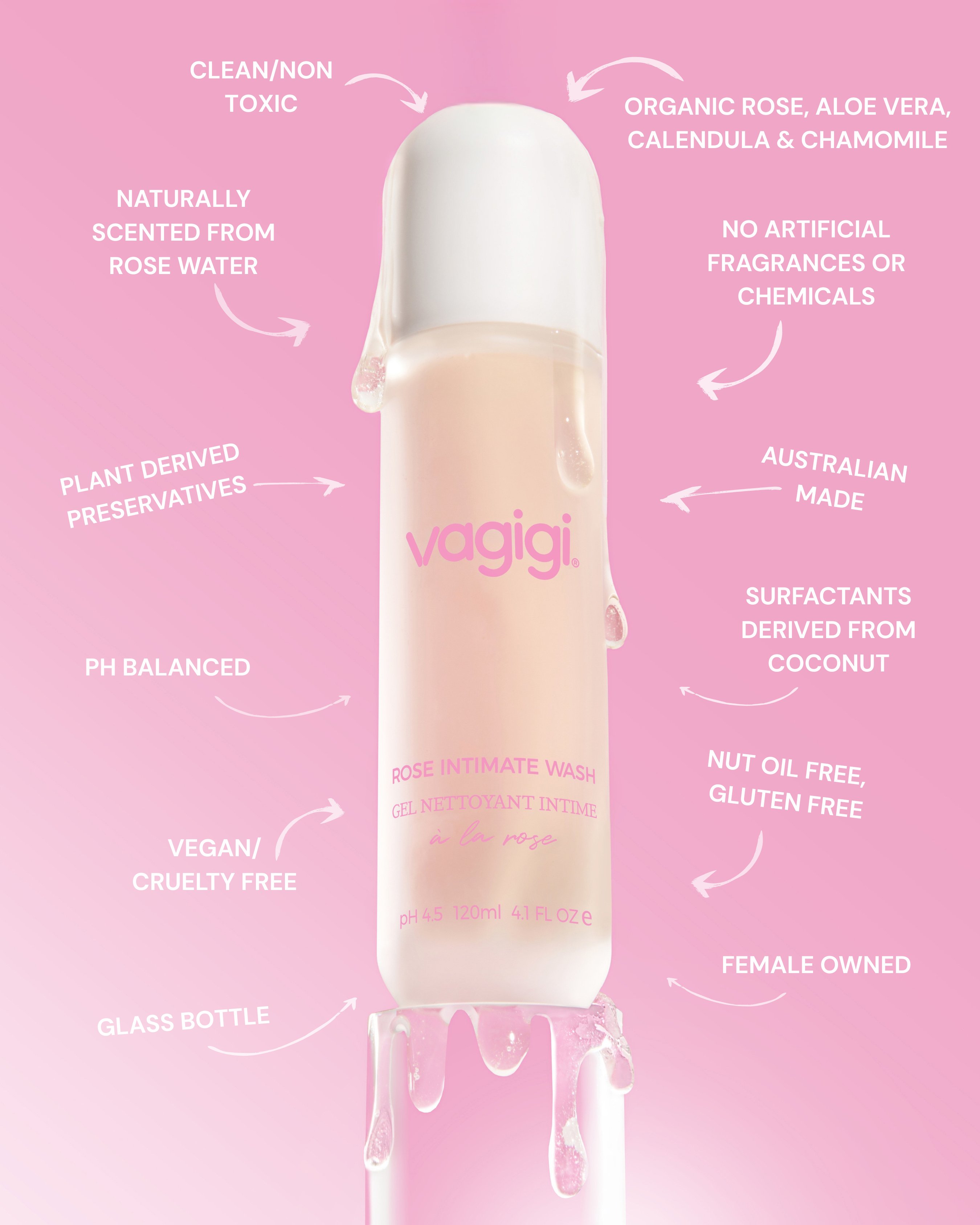 Vagigi Rose Intimate Wash bottle — natural pH-balanced feminine wash for women